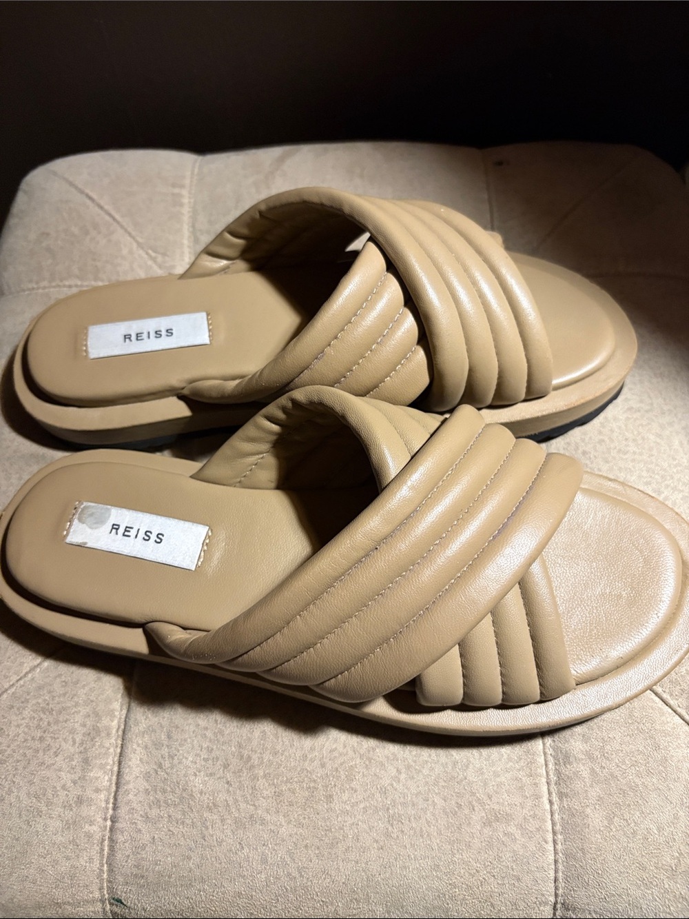 Reiss Tan Quilted Slide Sandals
